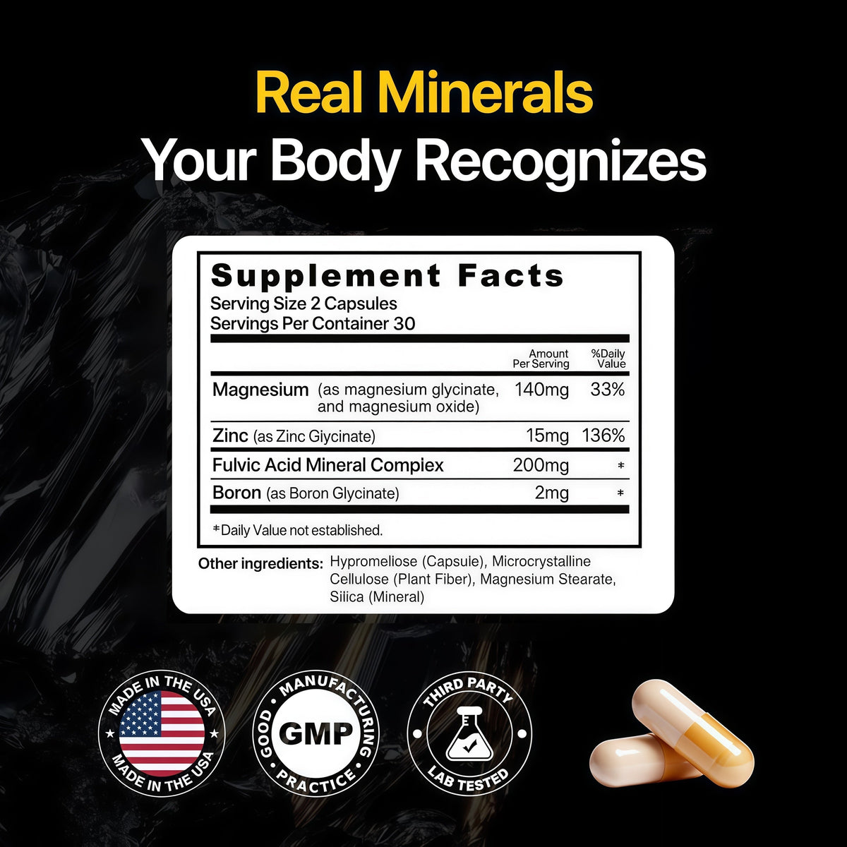 Menerals Mens Multivitamin, Trace Mineral Supplement with Fulvic Acid 60Ct